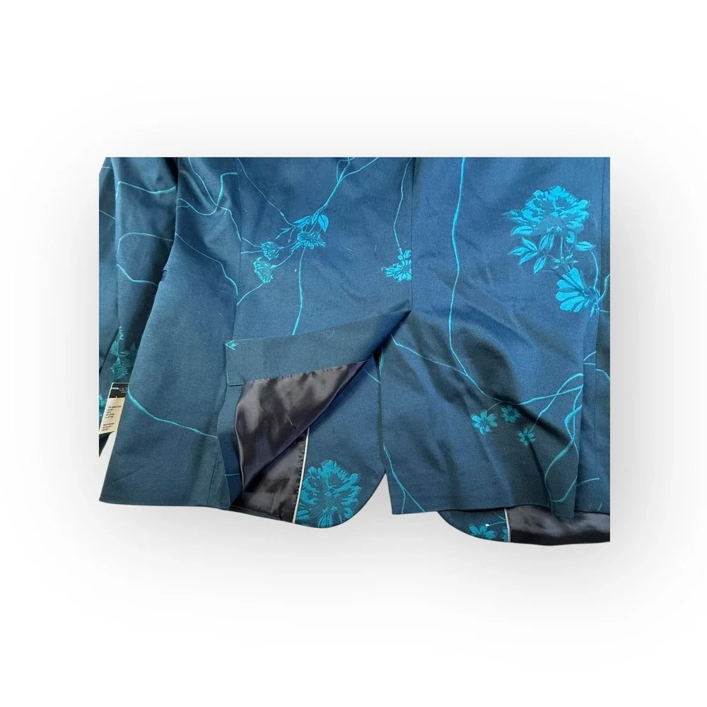 NWT J Ferrar Slim Fit Teal Marble Floral Blazer Jacket Mens 46 REG